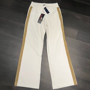 White Pants with Gold Stripes
